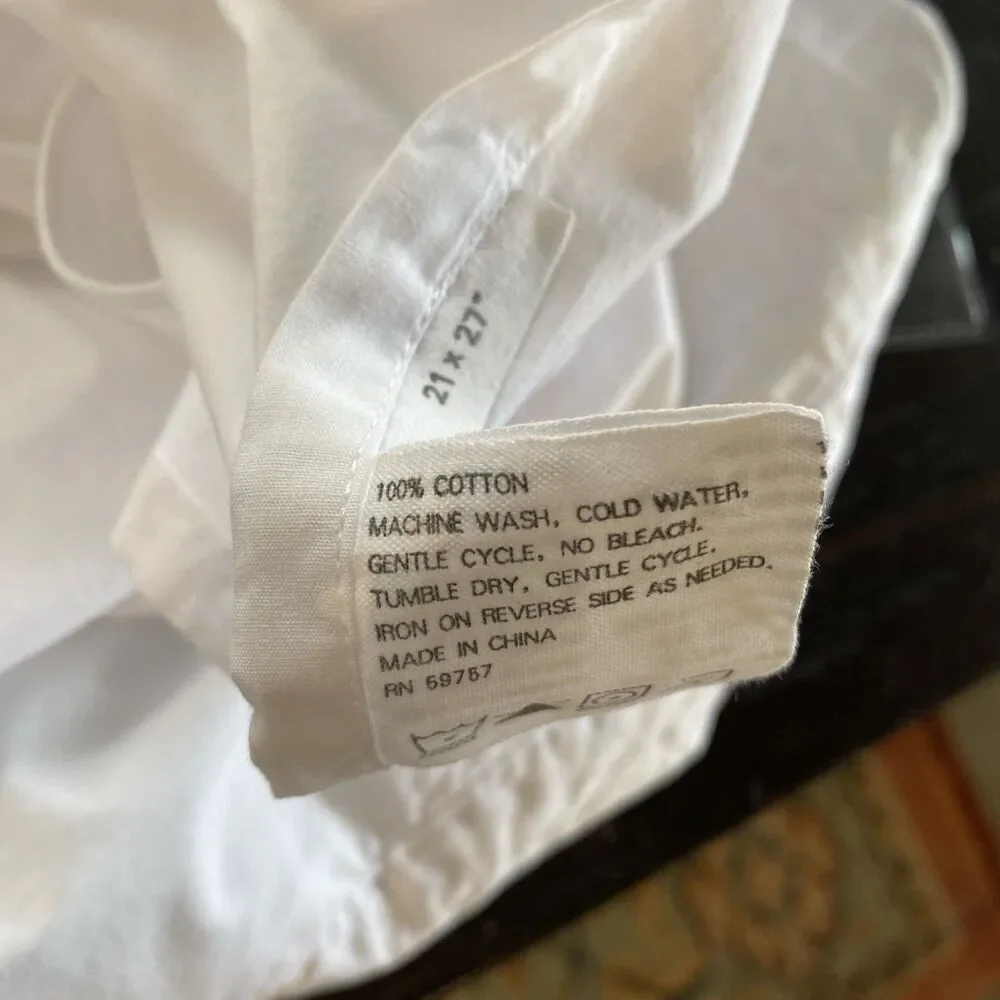 Vintage Crisp White Bed Pillow Sham Pillowcase With Lattice Trim Scalloped Edge